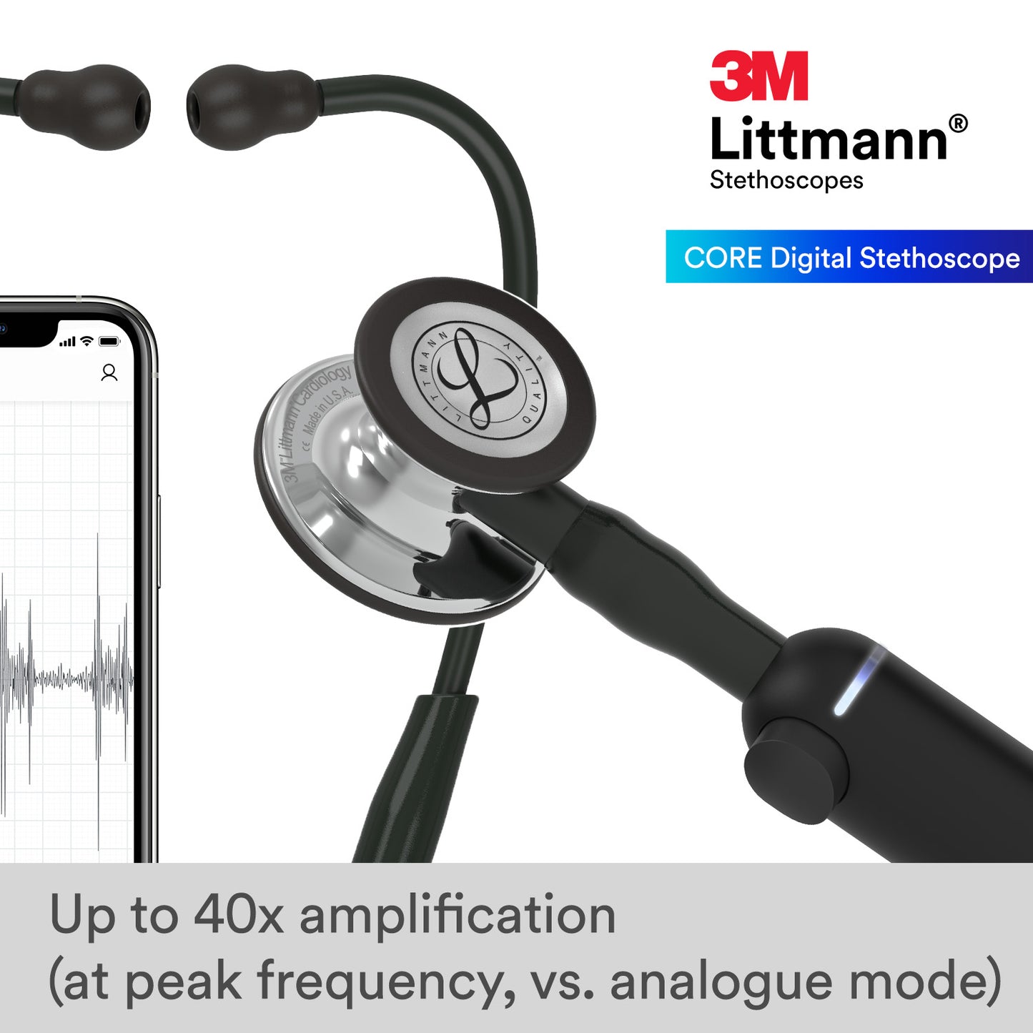 Littmann CORE Digital Stethoscope - 8890 Mirror Chestpiece & Black 3M Littmann