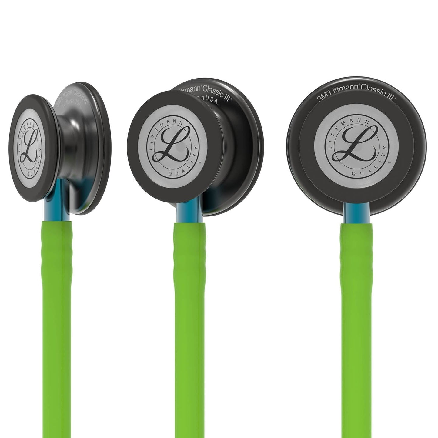 Littmann Classic III Monitoring Stethoscope: Smoke & Lime Green - Blue Stem 5875 -Student Program 3M Littmann