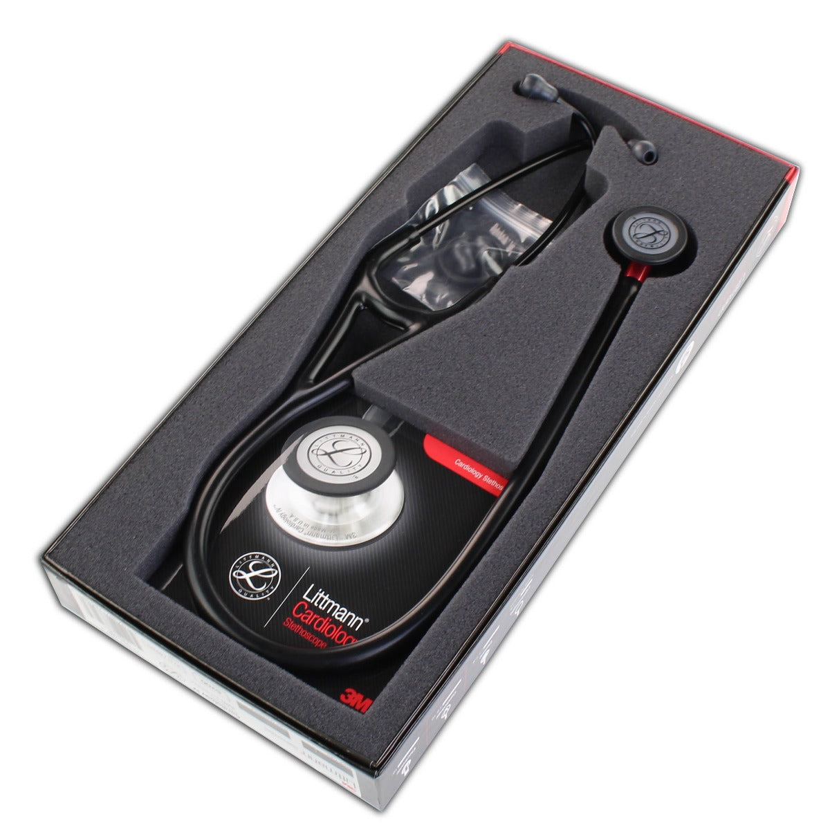 Littmann Cardiology IV Diagnostic Stethoscope: Black & Black - Red Stem 6200 - Student Program Littmann
