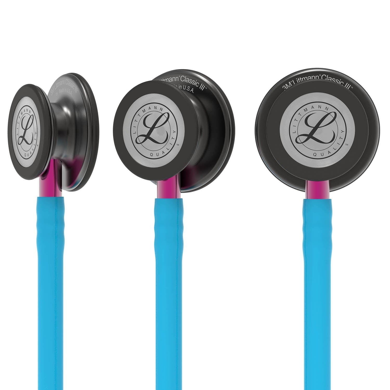 Littmann Classic III Monitoring Stethoscope: Smoke & Turquoise - Pink Stem 5872 Student Program 3M Littmann