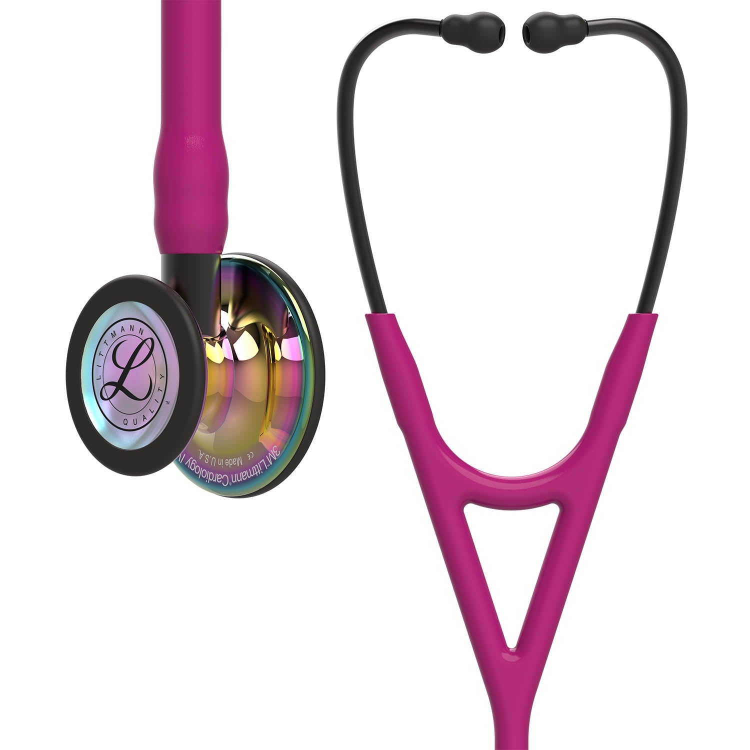 Littmann Cardiology IV Diagnostic Stethoscope: High Polish Rainbow & Raspberry - Smoke Stem 6241 - Student Program 3M Littmann
