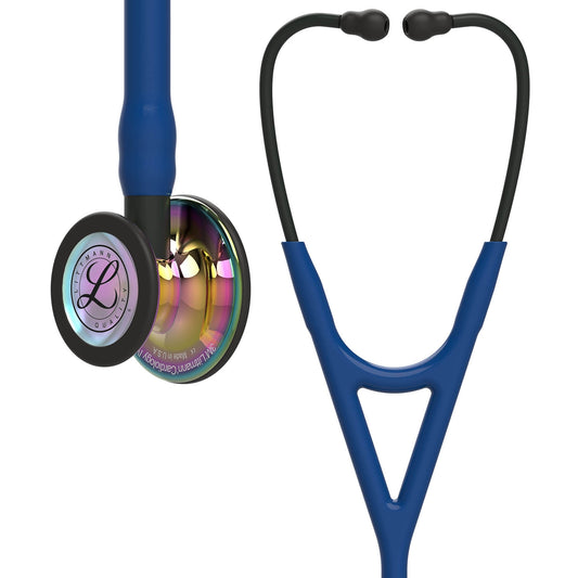 Littmann Cardiology IV Diagnostic Stethoscope: High Polish Rainbow & Navy Blue - Black Stem 6242 - Student Program 3M Littmann