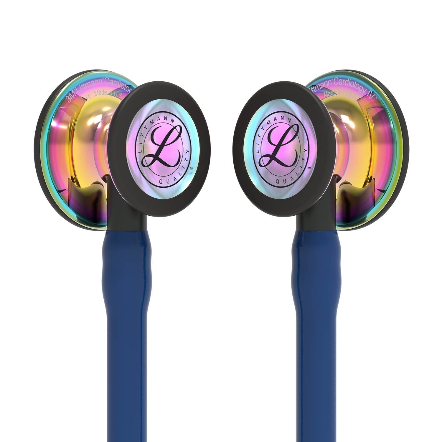 Littmann Cardiology IV Diagnostic Stethoscope: High Polish Rainbow & Navy Blue - Black Stem 6242 - Student Program 3M Littmann