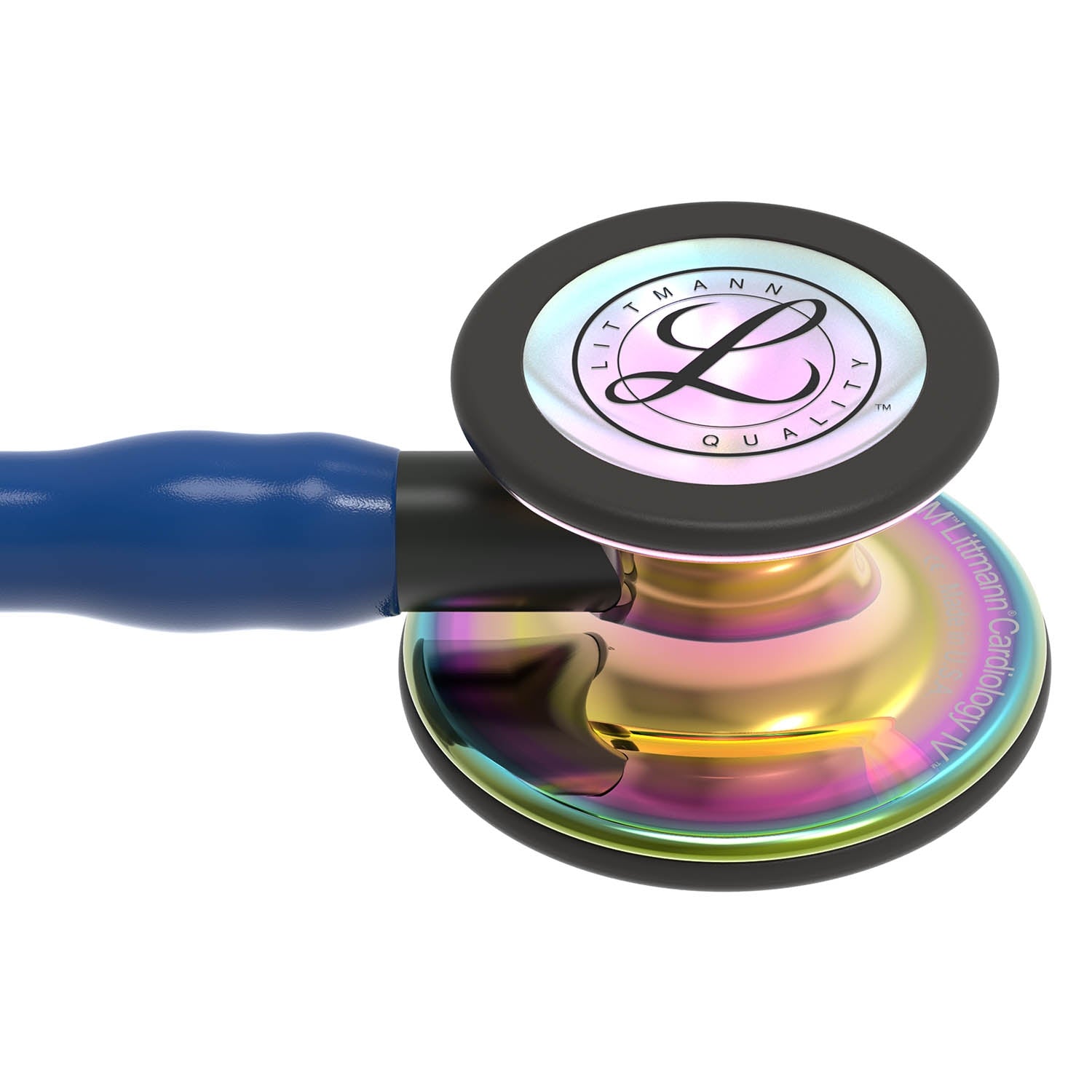 Littmann Cardiology IV Diagnostic Stethoscope: High Polish Rainbow & Navy Blue - Black Stem 6242 - Student Program 3M Littmann