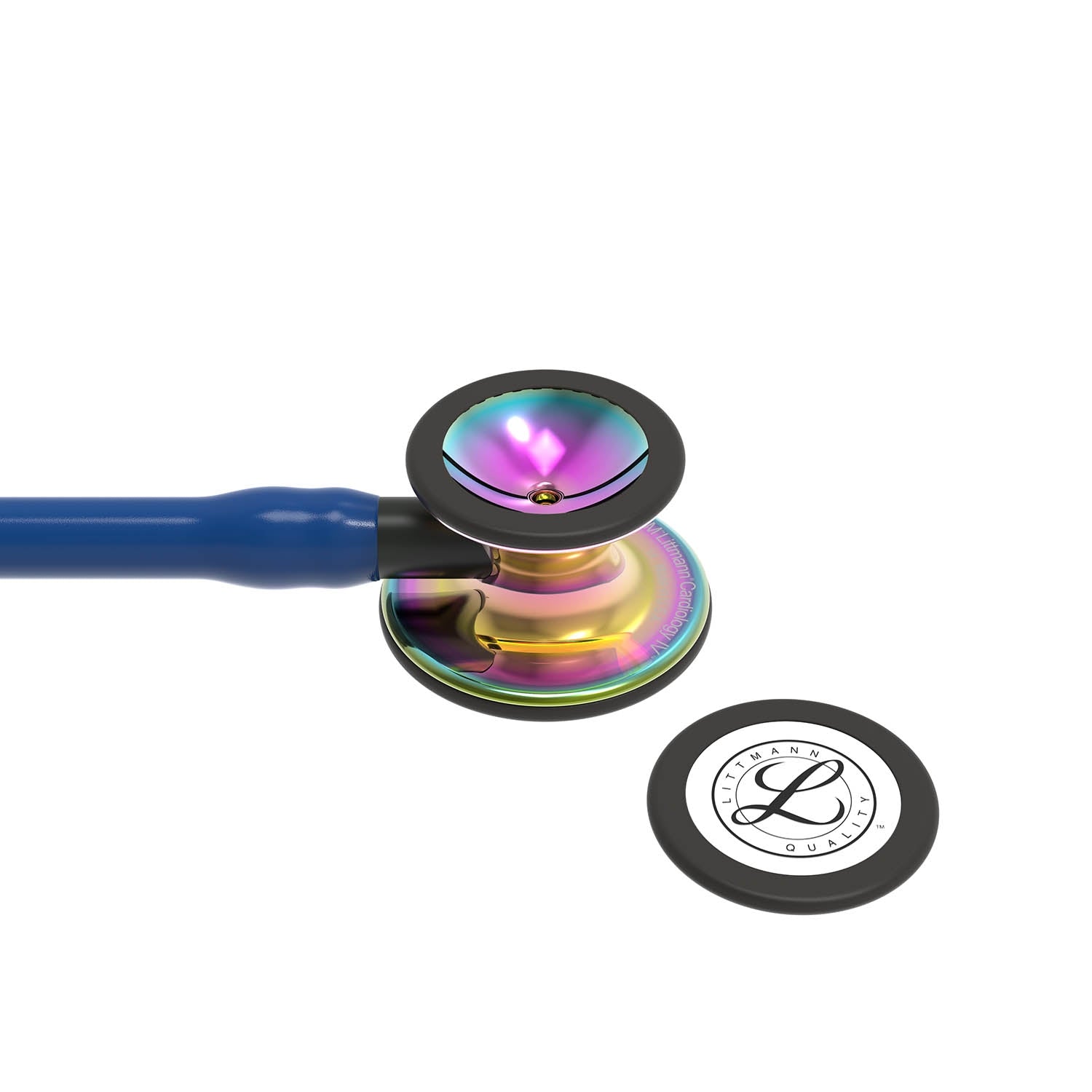 Littmann Cardiology IV Diagnostic Stethoscope: High Polish Rainbow & Navy Blue - Black Stem 6242 - Student Program 3M Littmann