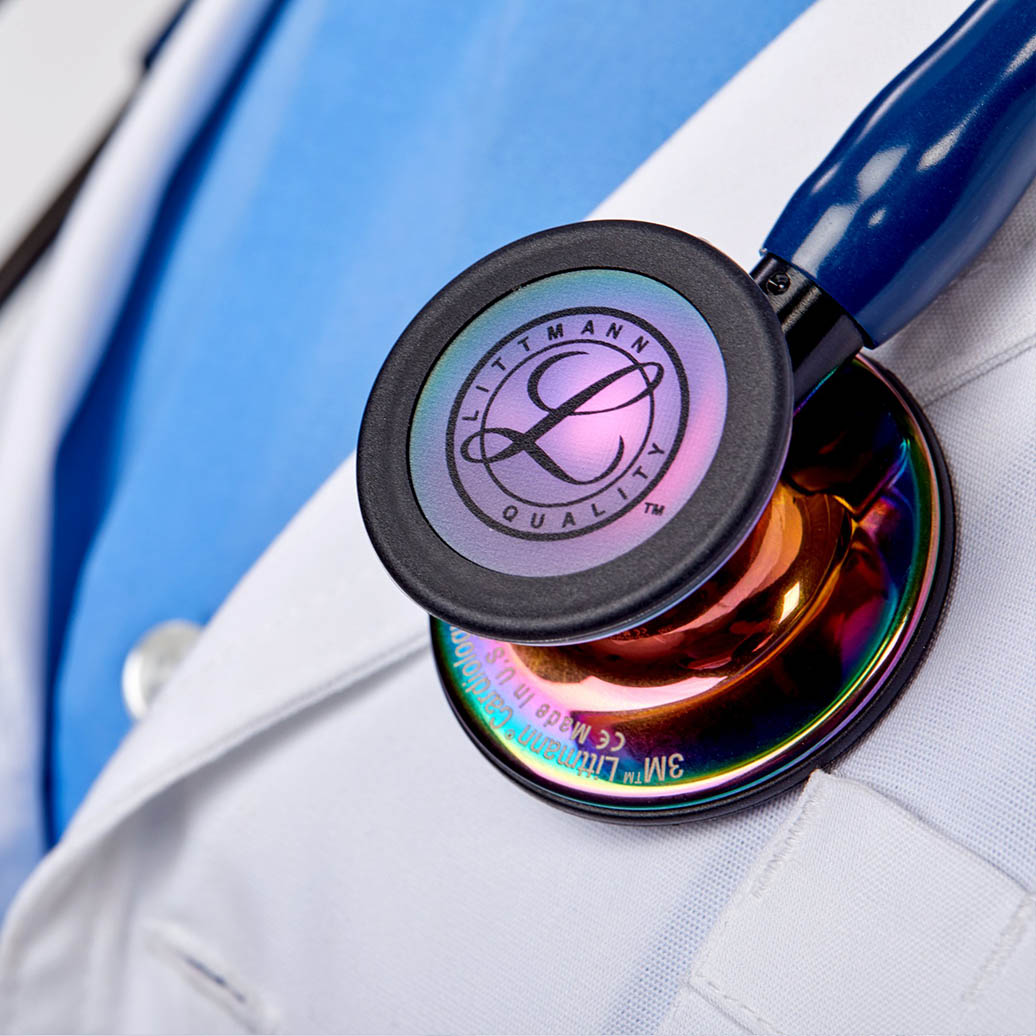 Littmann Cardiology IV Diagnostic Stethoscope: High Polish Rainbow & Navy Blue - Black Stem 6242 - Student Program 3M Littmann