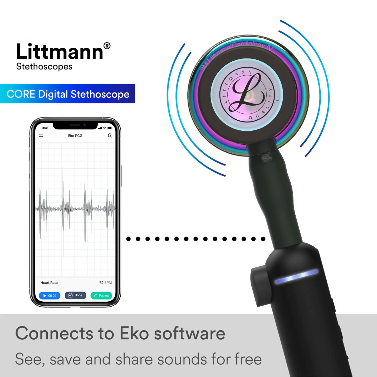 Littmann CORE Digital Stethoscope - 8570 High Polish Rainbow & Black