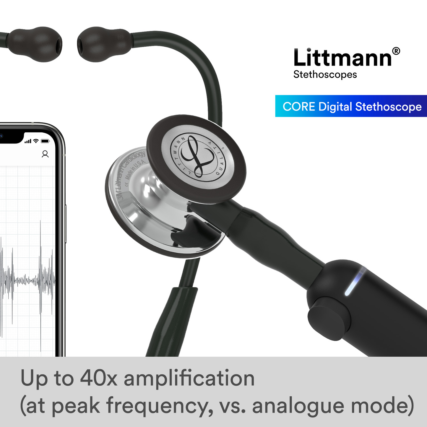 Littmann CORE Digital Stethoscope - 8890 Mirror Chestpiece & Black