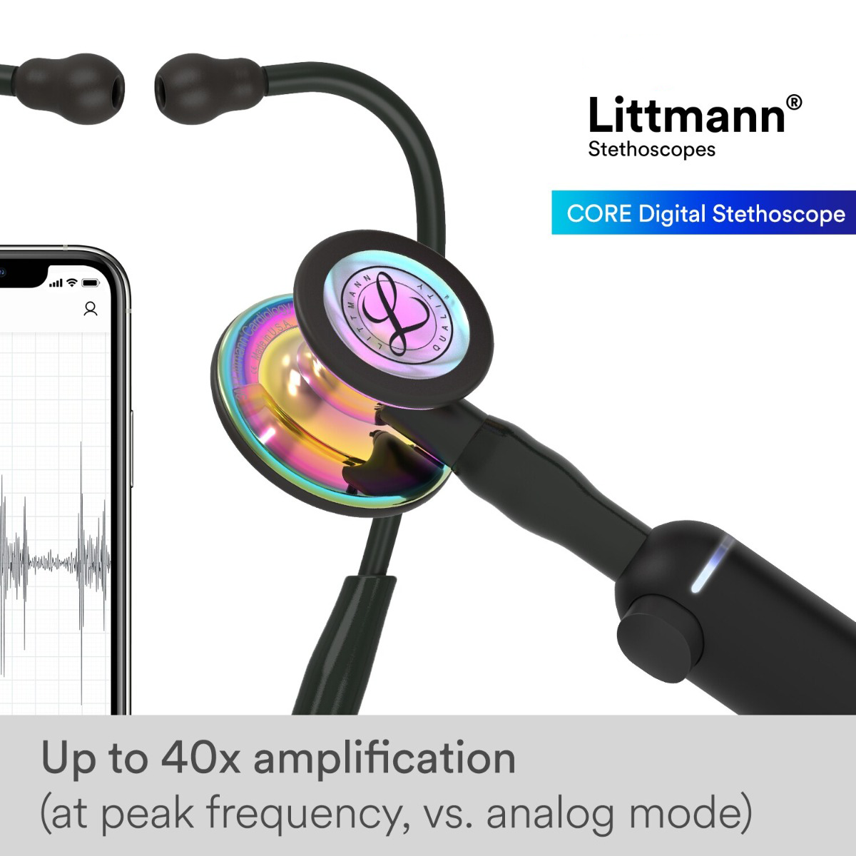 Littmann CORE Digital Stethoscope - 8570 High Polish Rainbow & Black
