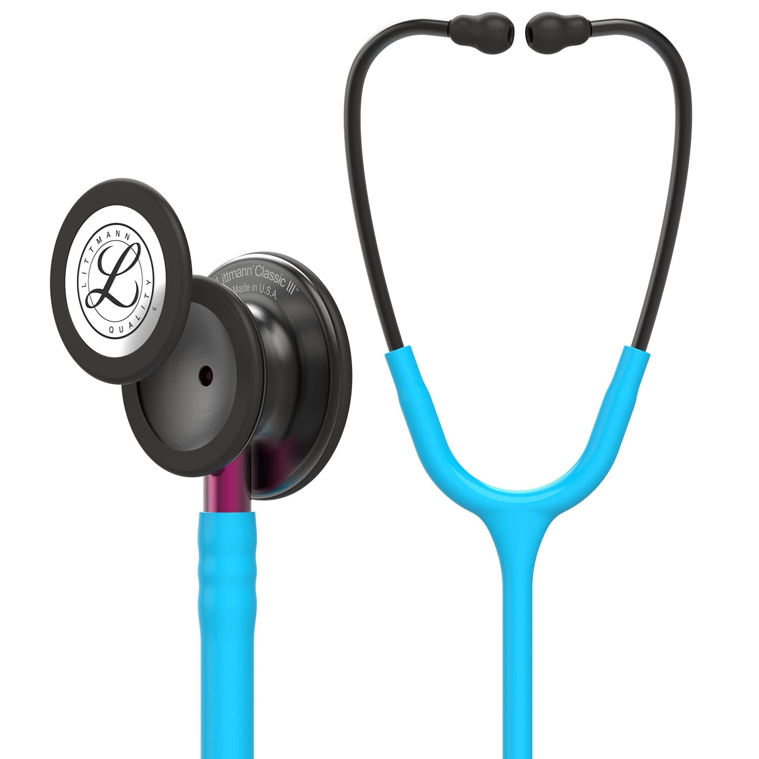 Littmann Classic III Monitoring Stethoscope: Smoke & Turquoise - Pink Stem  5872 Student Deal