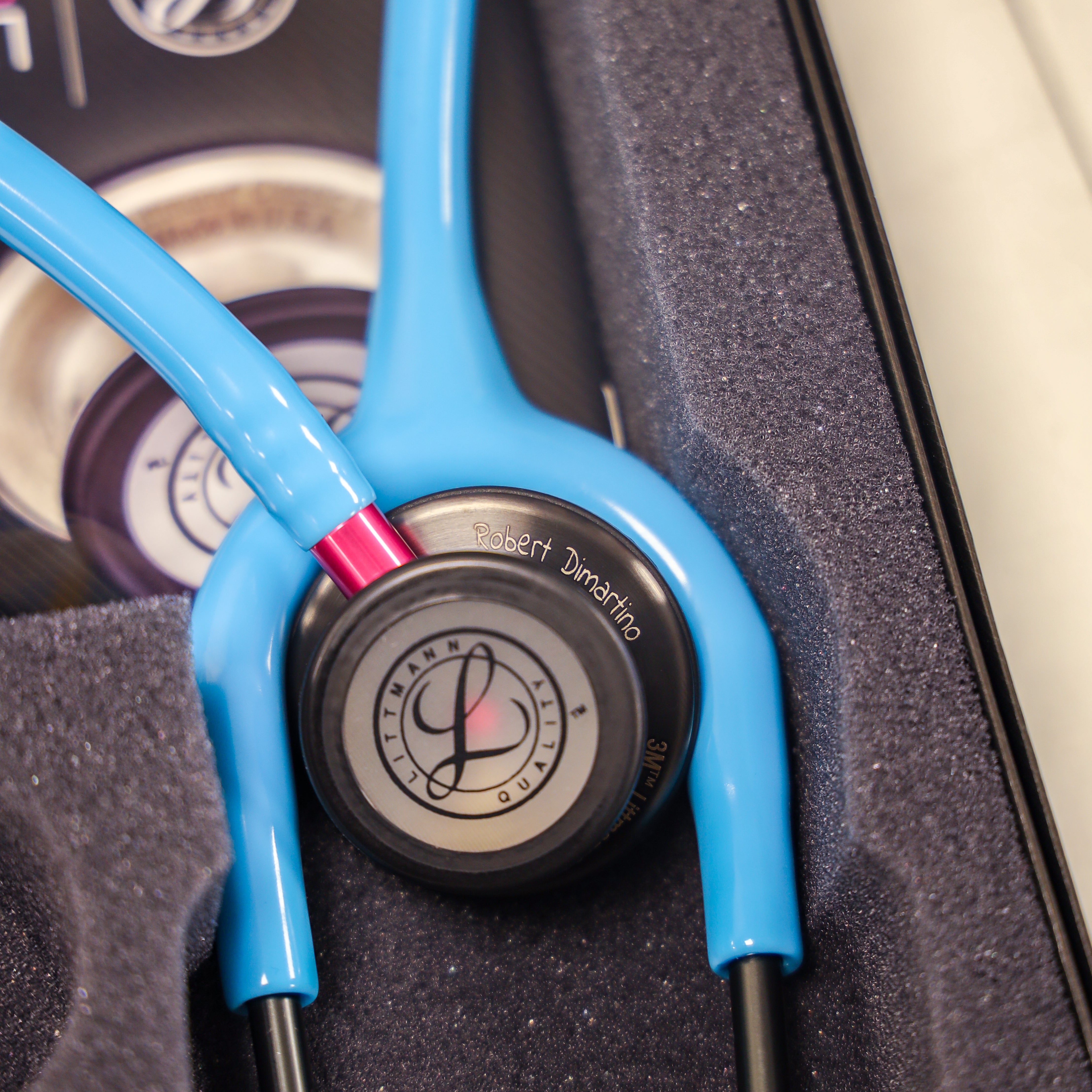 Littmann Classic III Monitoring Stethoscope: Smoke & Turquoise - Pink Stem  5872