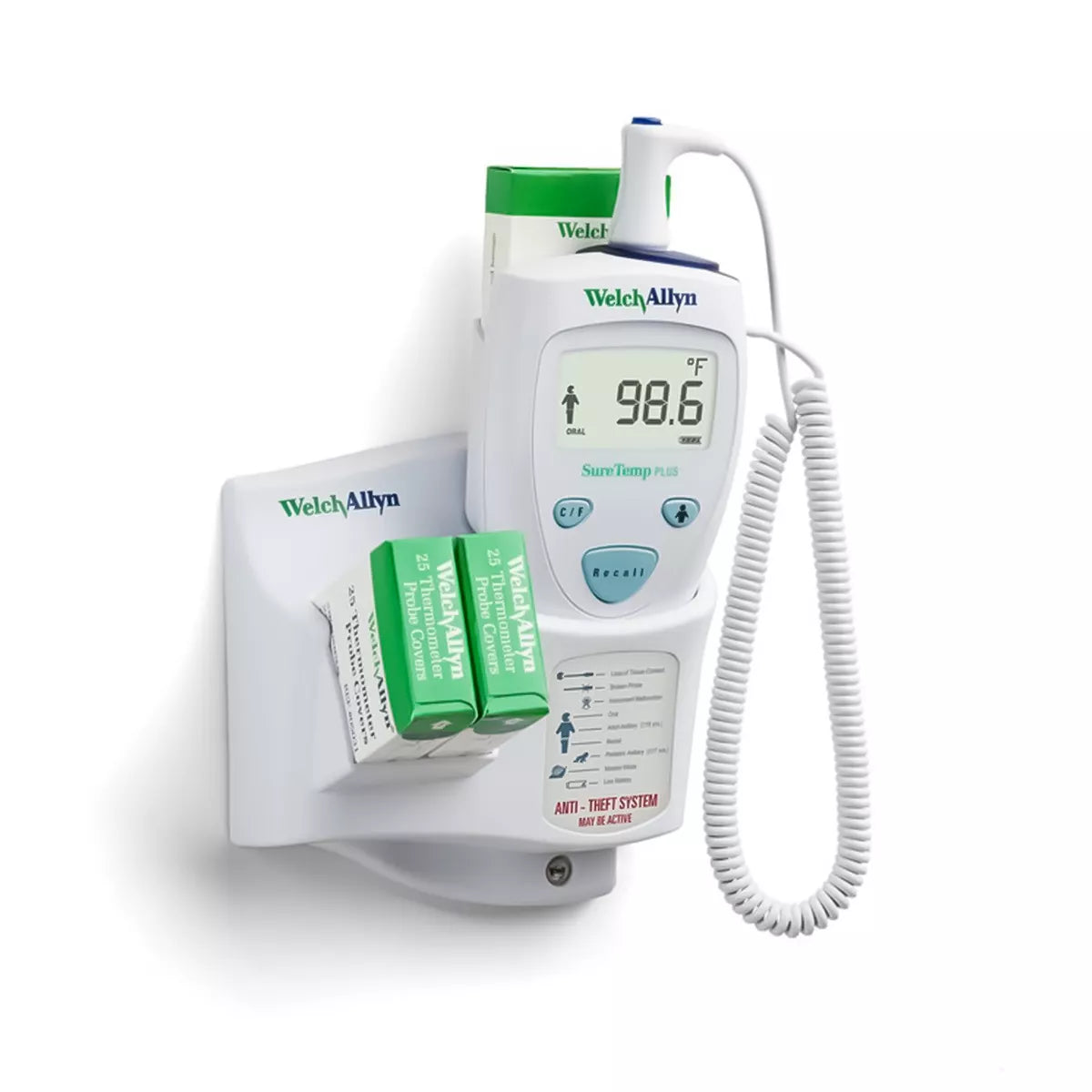 Welch Allyn SureTemp Plus 690 Wall-Mount Electronic Thermometer (One per Room) with Interchangeable Oral Probe Well Welch Allyn
