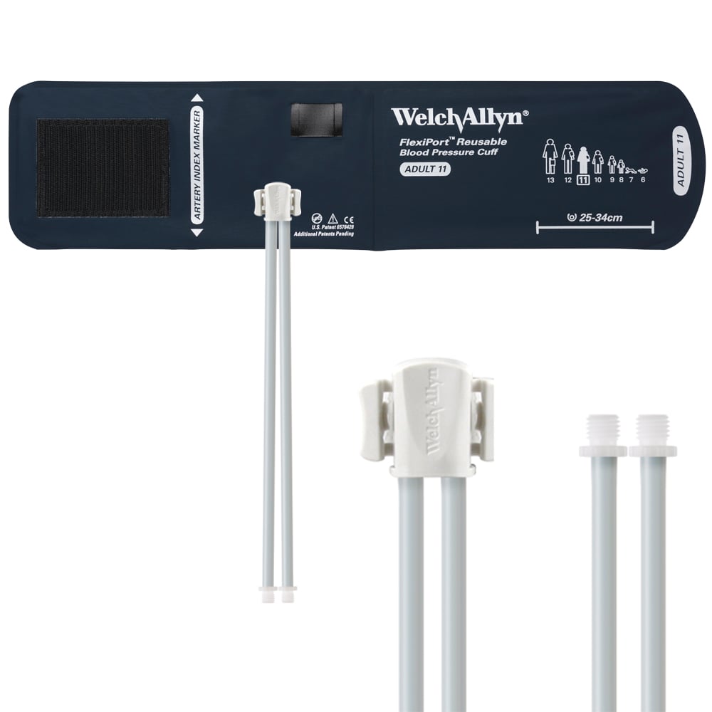 Welch Allyn FlexiPort Blood Pressure Cuff; Size-11 Adult, Reusable, 2-Tubes (8.0 and 8.0 in/20.3 and 20.3 cm), Male Screw (# 5082-164) Connectors Welch Allyn