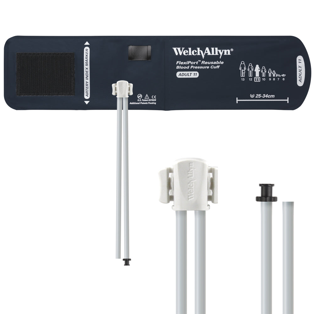 Welch Allyn FlexiPort Blood Pressure Cuff; Size-11 Adult, Reusable, 2- Tubes (8.0 and 13.0 in/20.3 and 33.0 cm), Tri-Purpose (#5082-168) Connectors; Cuff Range 25-34 CM Welch Allyn