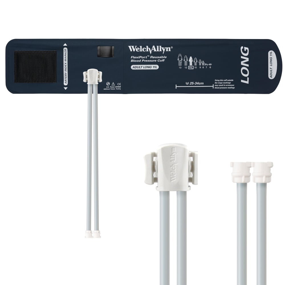 Welch Allyn FlexiPort Blood Pressure Cuff; Size-11L Adult Long, Reusable, 2-Tubes (8.0 and 8.0 in/20.3 and 20.3 cm), Female Locking (#5082-182) Connectors Welch Allyn